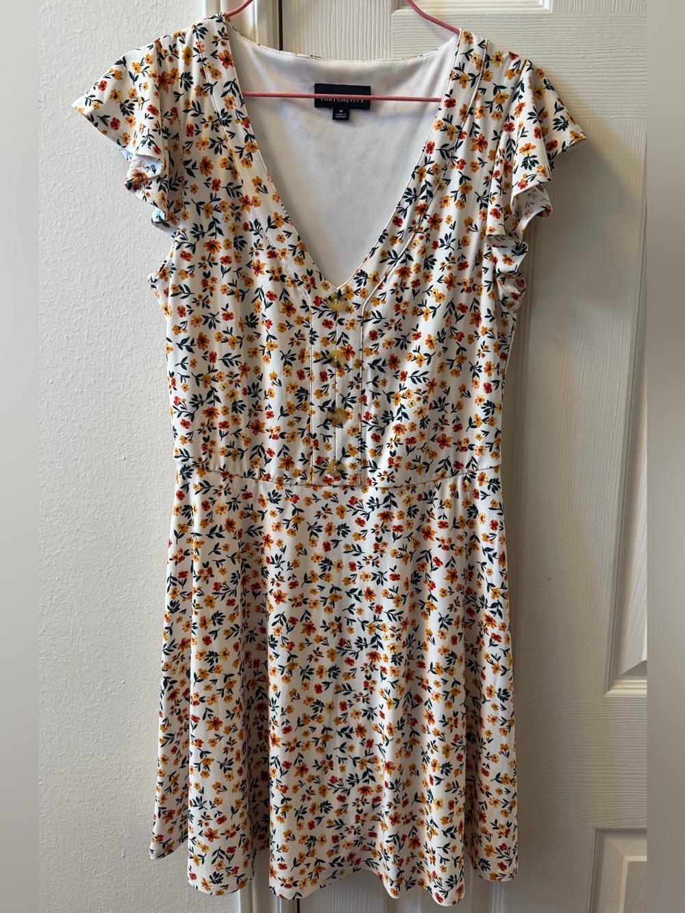 White Floral V-Neck Midi Dress